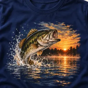 Largemouth Dawn Patrol T-Shirt — detail — AI design mockup