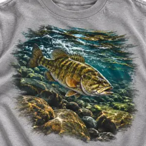 Smallmouth River Run T-Shirt — detail — AI design mockup