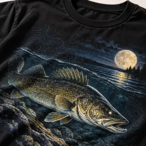 Walleye Night Shift T-Shirt — detail — AI design mockup