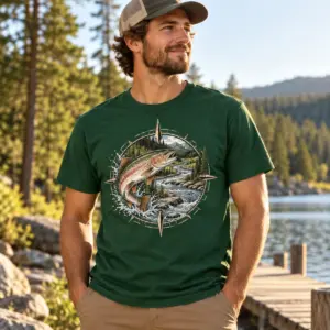 Trout Water Compass T-Shirt — lifestyle — AI design mockup