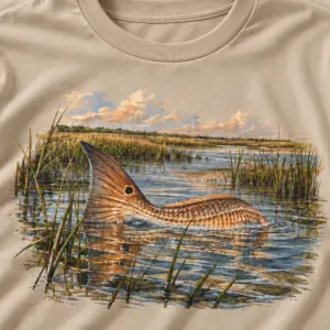 Redfish Tidal Roots T-Shirt — detail — AI design mockup