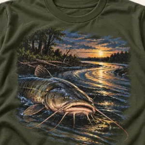 Catfish River Bend T-Shirt — detail — AI design mockup