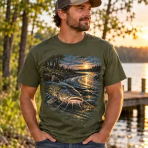 Catfish River Bend T-Shirt — lifestyle — AI design mockup