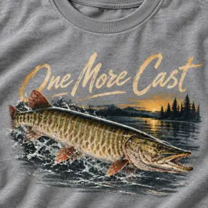 Musky One More Cast T-Shirt — detail — AI design mockup
