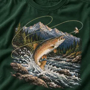 Fly Line Mountain Trout T-Shirt — detail — AI design mockup
