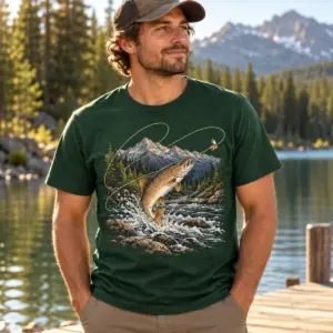 Fly Line Mountain Trout T-Shirt — lifestyle — AI design mockup