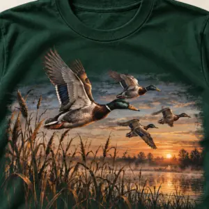 Duck Blind Daybreak T-Shirt — detail — AI design mockup