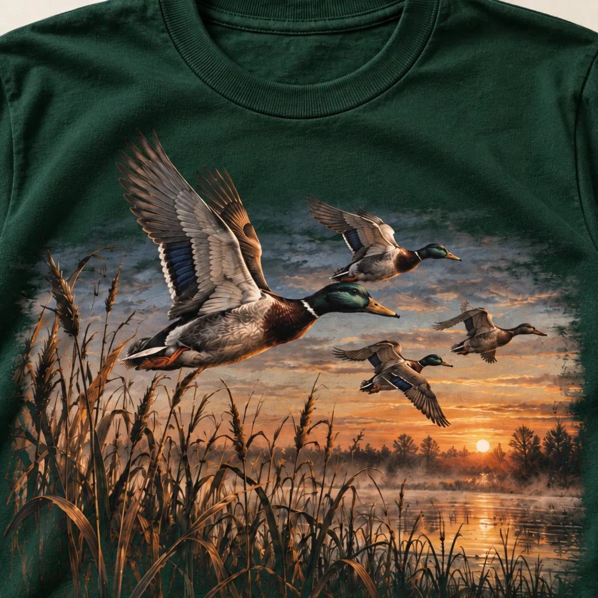 Duck Blind Daybreak T-Shirt — detail — AI design mockup