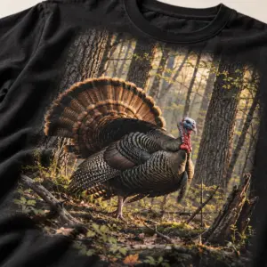 Turkey Timber Calling T-Shirt — detail — AI design mockup