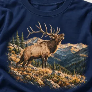 Elk Country Echo T-Shirt — detail — AI design mockup