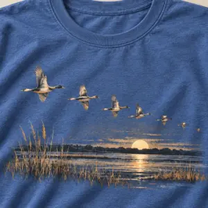 Waterfowl Migration Line T-Shirt — detail — AI design mockup