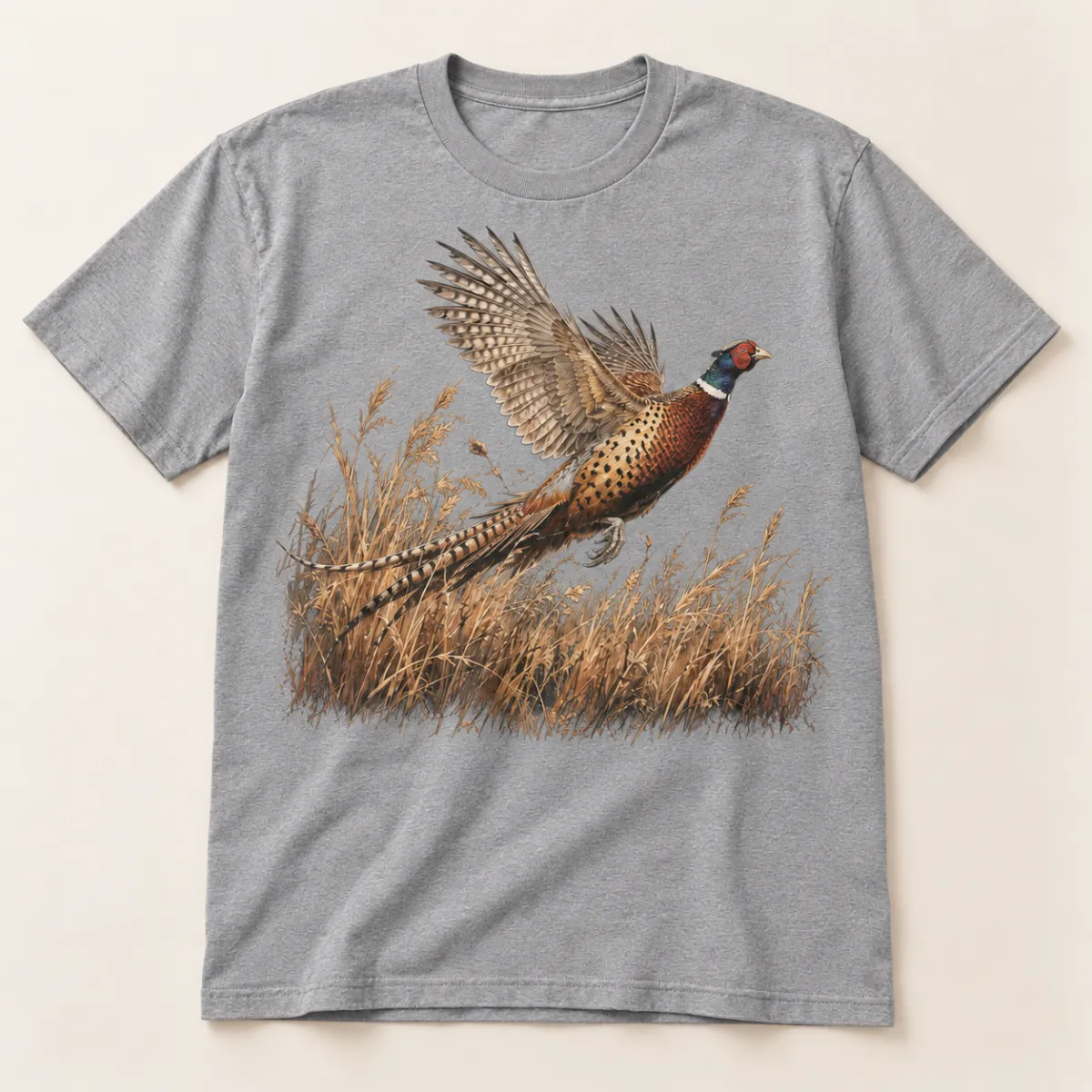 Pheasant Grassland Flush T-Shirt — main — AI design mockup