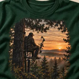 Bowhunter Pine Stand T-Shirt — detail — AI design mockup