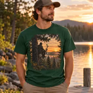 Bowhunter Pine Stand T-Shirt — lifestyle — AI design mockup