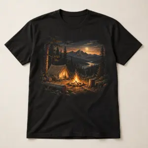 Hunting Camp Firelight T-Shirt — main — AI design mockup