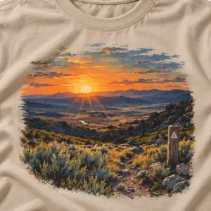 Public Land Sunrise T-Shirt — detail — AI design mockup