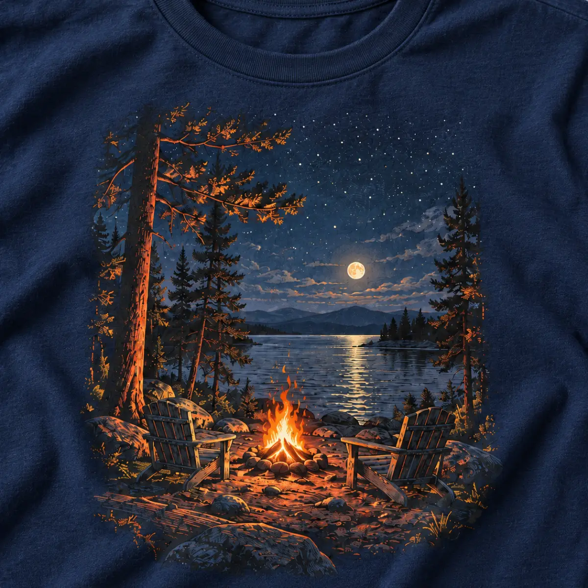 Campfire Lake Weekend T-Shirt — detail — AI design mockup