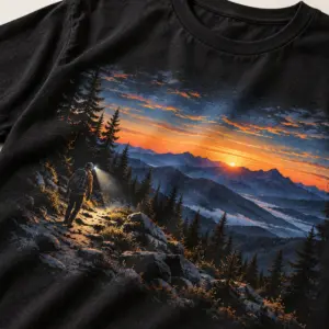 Trailhead Before Sunrise T-Shirt — detail — AI design mockup