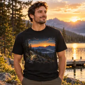 Trailhead Before Sunrise T-Shirt — lifestyle — AI design mockup