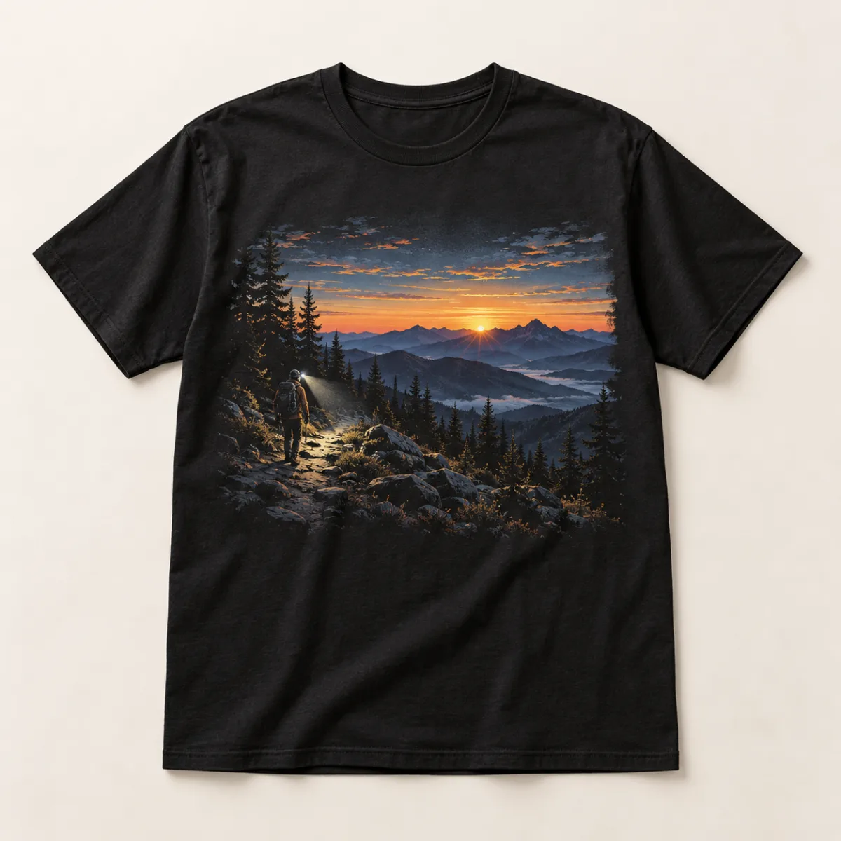 Trailhead Before Sunrise T-Shirt — main — AI design mockup