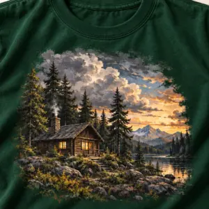 Cabin Weather T-Shirt — detail — AI design mockup