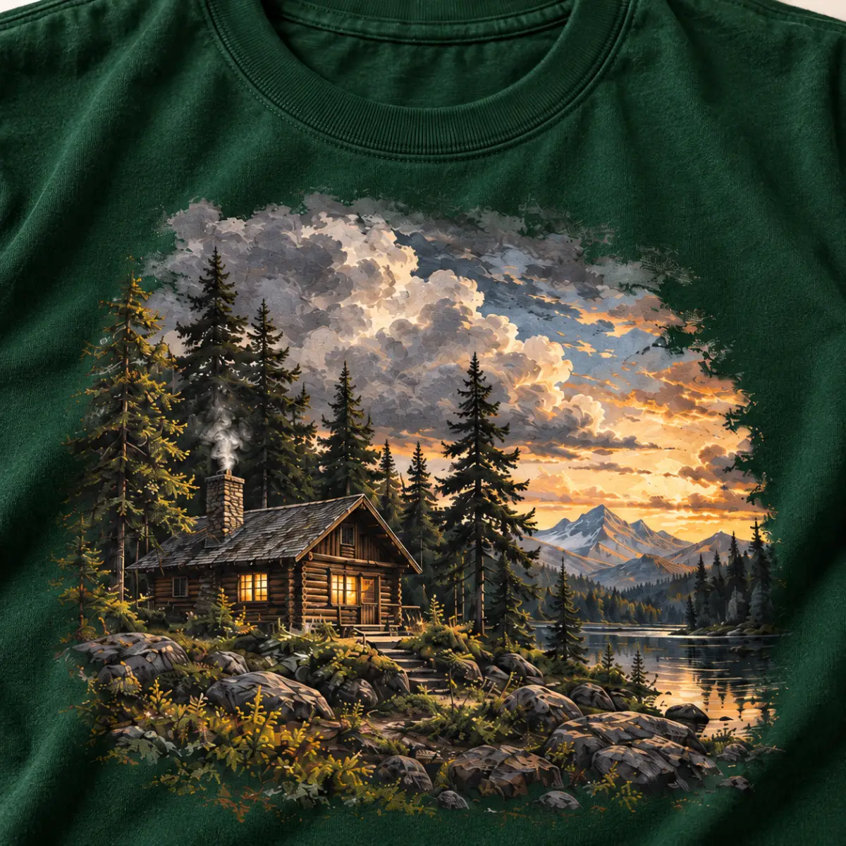 Cabin Weather T-Shirt — detail — AI design mockup