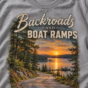 Backroads and Boat Ramps T-Shirt — detail — AI design mockup