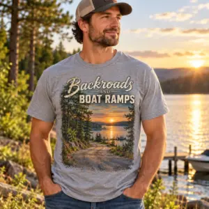 Backroads and Boat Ramps T-Shirt — lifestyle — AI design mockup