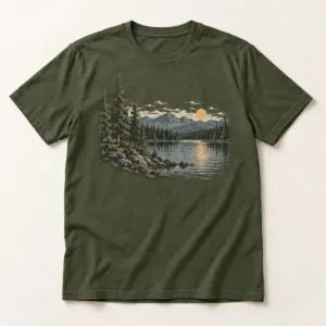 Forest Lake Coordinates T-Shirt — main — AI design mockup