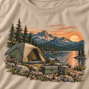 Weekend Basecamp T-Shirt — detail — AI design mockup