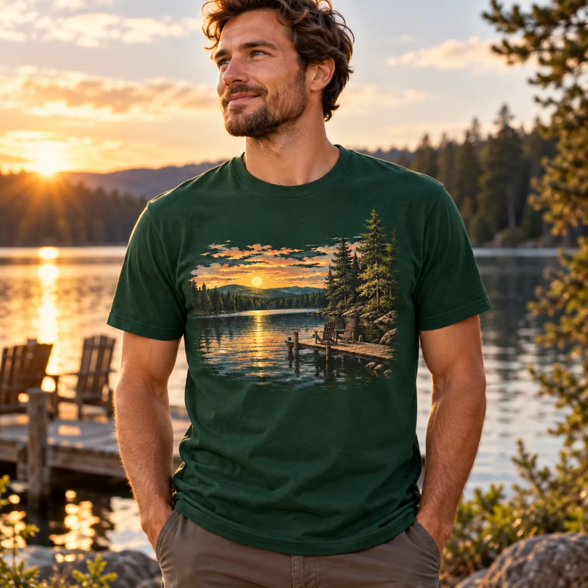 Custom Lake House Coordinates T-Shirt — lifestyle — AI design mockup